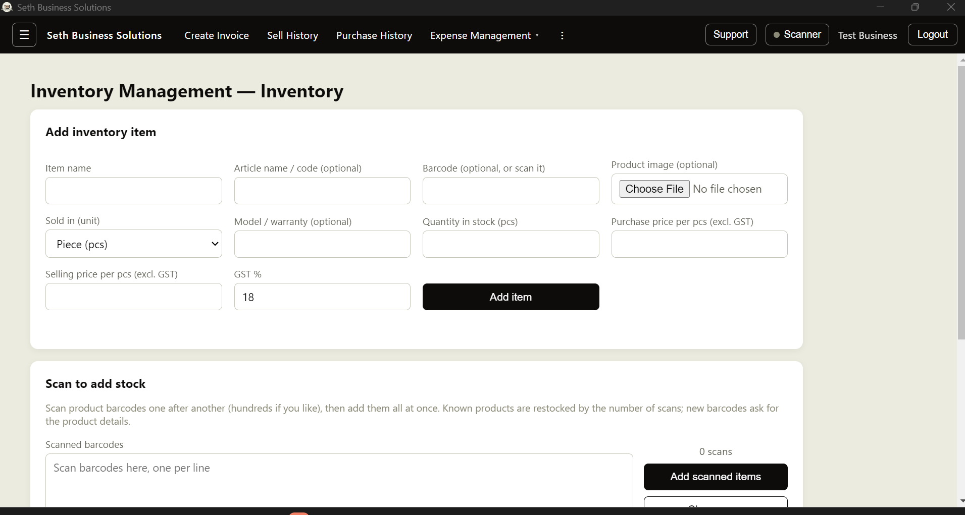 Inventory for your business type