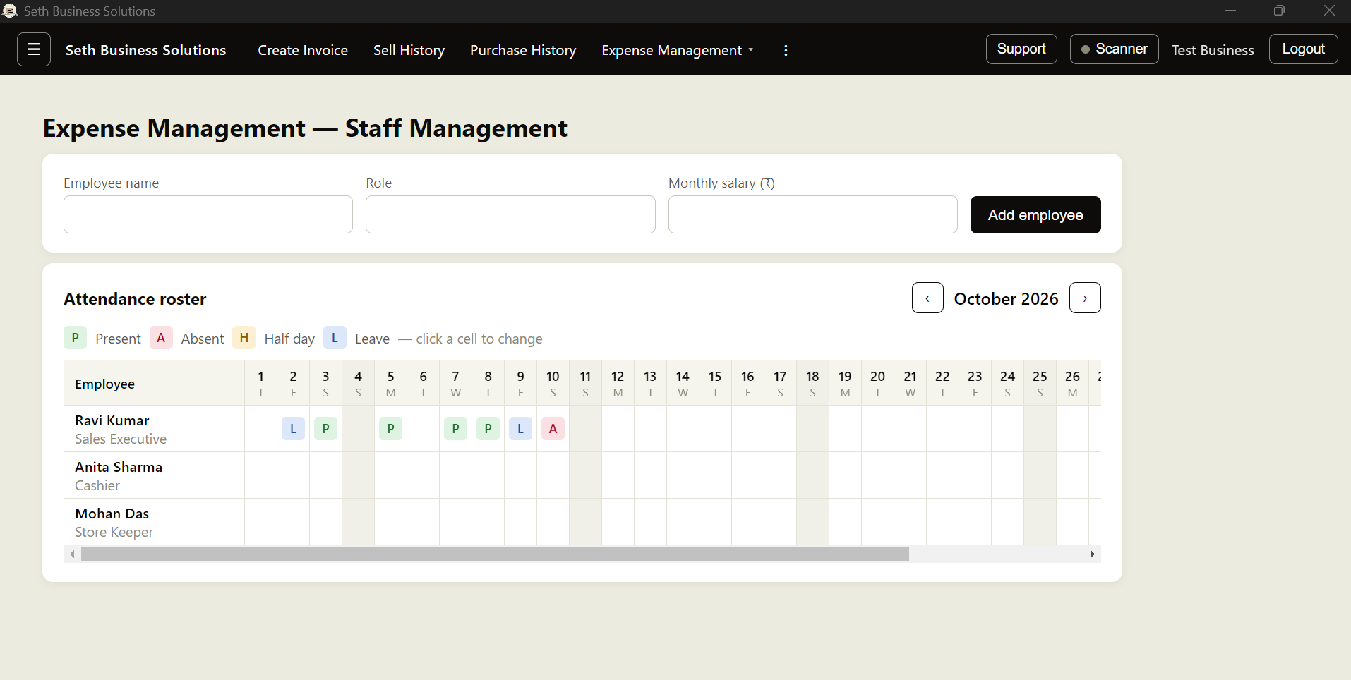 Staff roster